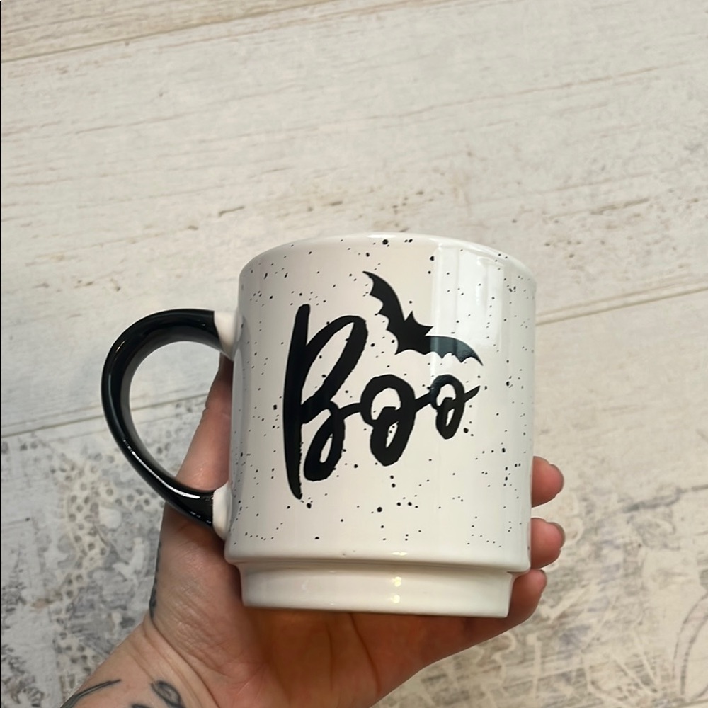 Halloween Boo Mug Black and White with Bat